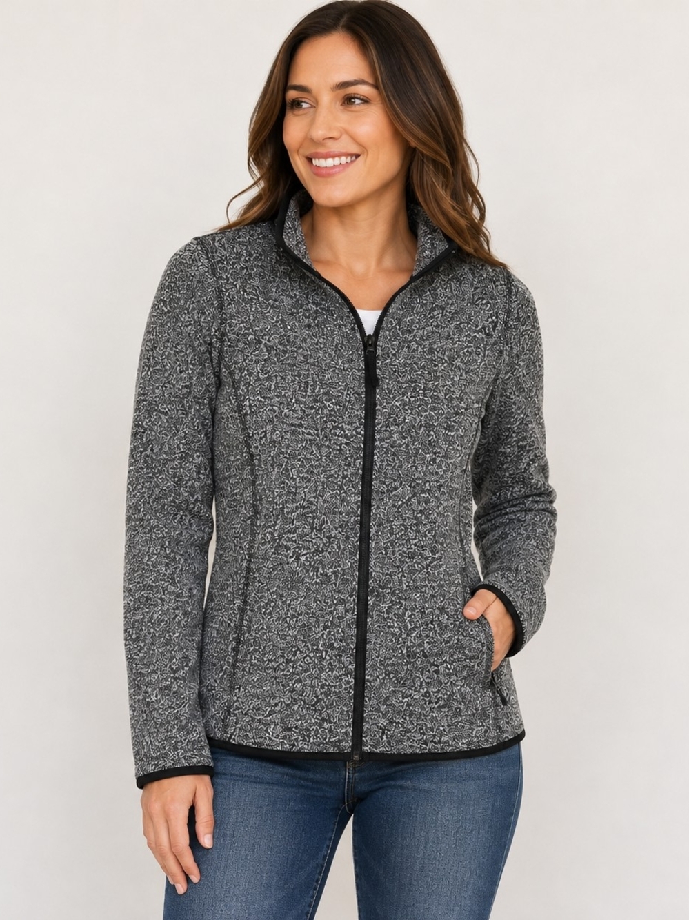 Swiss Tech Women’s XL Black Gray Marled Full Zip Sherpa Fleece Jacket
